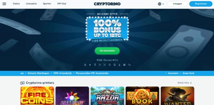 Cryptorino, beste Bitcoin casino Nederland