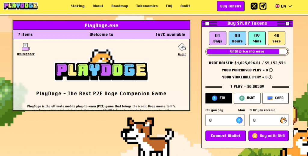 PlayDoge presale page play-to-earn game