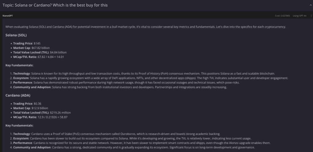 ChatGPT-4o: Solana of Cardano, data en basisprincipes.