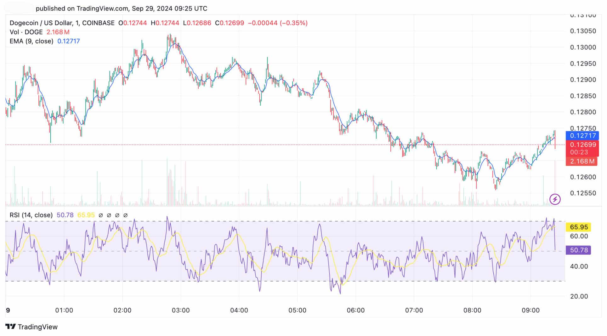 Dogecoin koers verwachting agfelopen 24 uur - Bron- TradingView.jpg