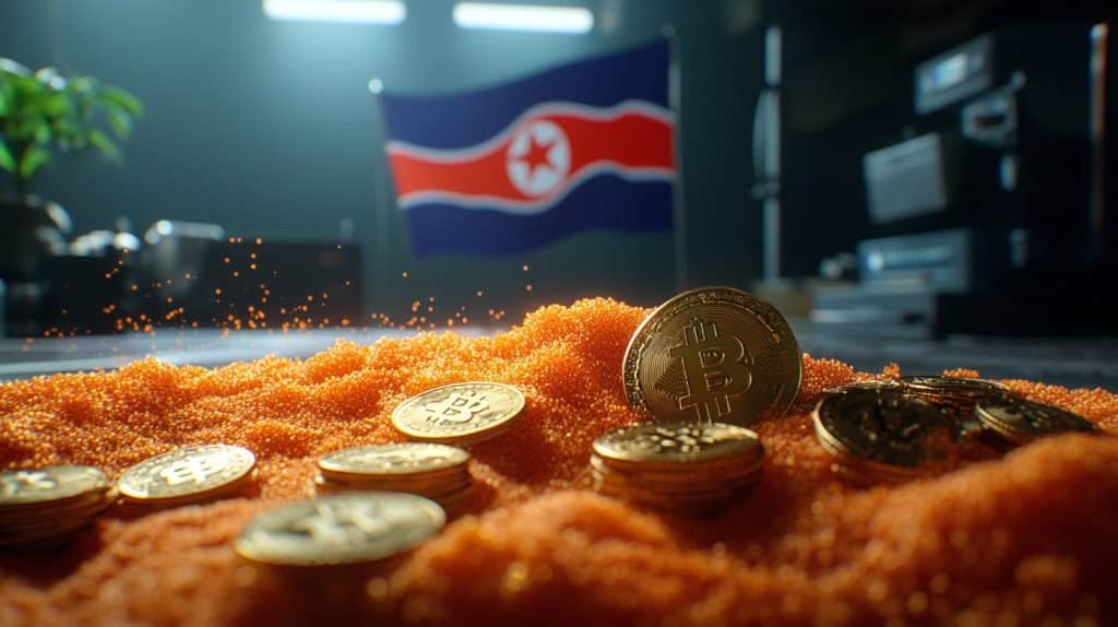 Noord-Koreaanse vlag en bitcoin