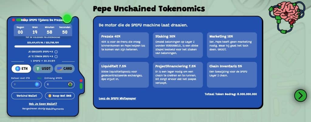 Pepe Unchained ($PEPU) presale Tokenomics - Bron: Pepe Unchained