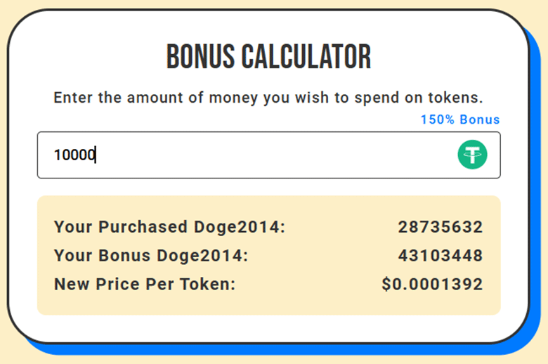 DOGE2014 nostaligie presale bonus calculator 