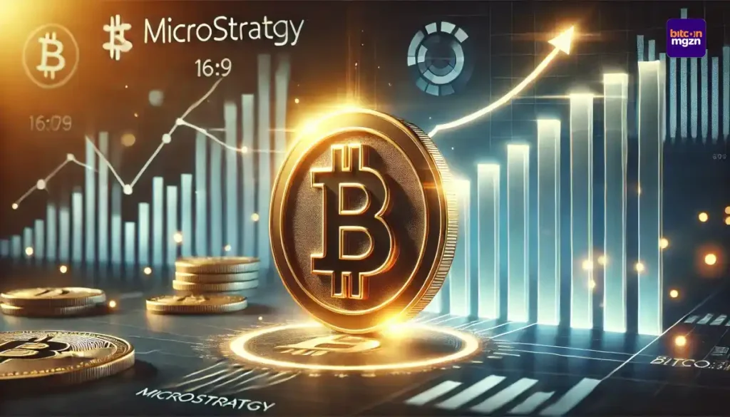 Glanzend Bitcoin-symbool met een stijgende grafiek op de achtergrond en subtiele verwijzing naar financiële groei en investeringen.