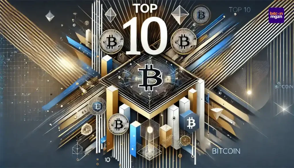 afbeelding met 'Top 10' in een modern ontwerp, perfect voor een artikel over de grootste bedrijven met Bitcoin holdings en crypto trends.