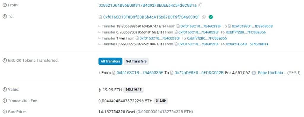 PEPU transactie, Etherscan