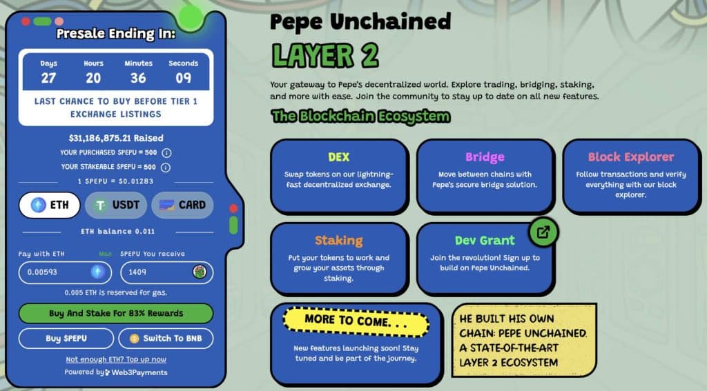 Pepe Unchained $PEPU Layer 2 - Bron: www.pepeunchained.com