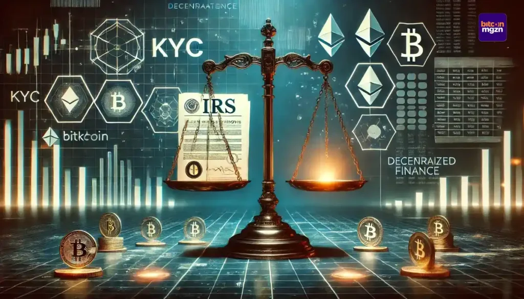 Illustratie van de impact van IRS-regels op DeFi-diensten en decentralisatie in de VS.