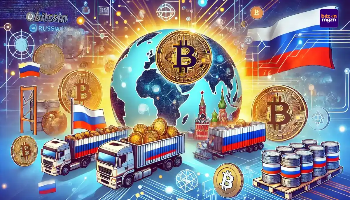 bitcoin en andere cryptovaluta die worden gebruikt voor internationale handel door Russische bedrijven, tegen de achtergrond van geopolitieke spanningen.