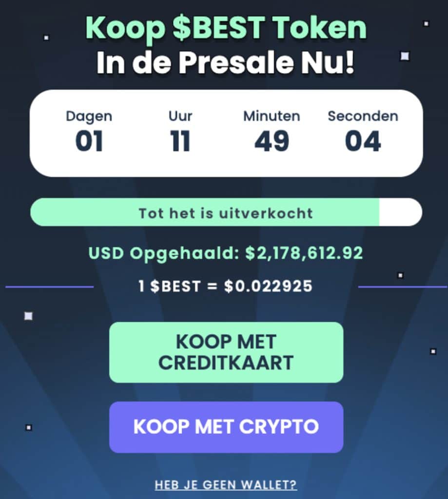 $Best is nu verkrijgbaar voor $ 0,022925 - Bron: www.bestwallettoken.nl