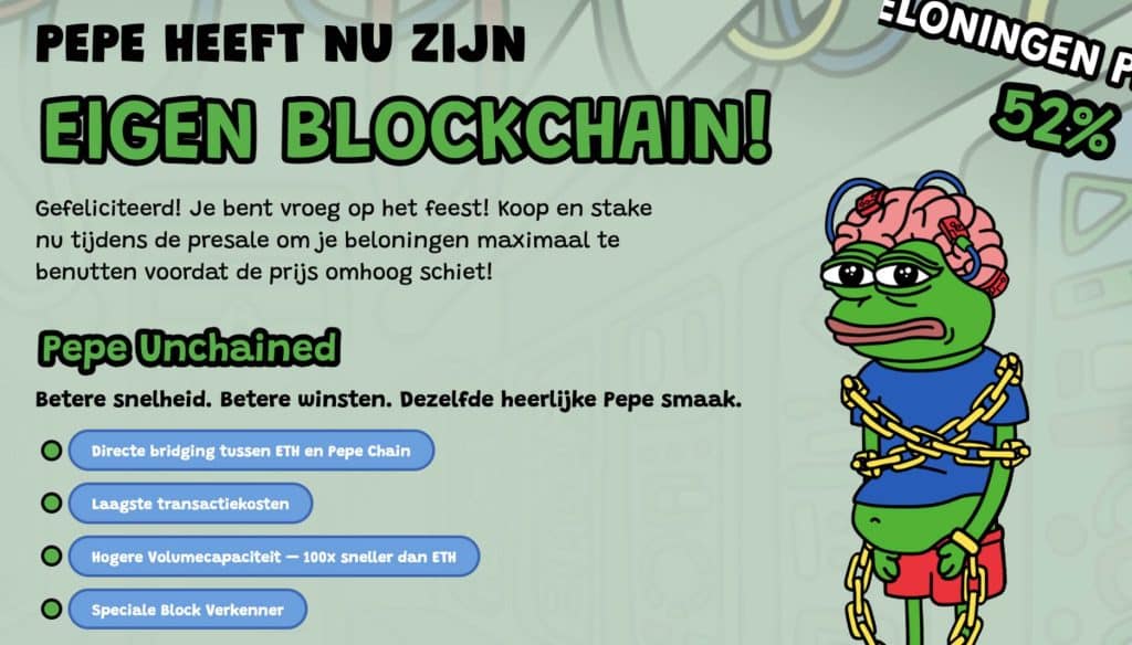 Pepe Unchained $PEPU heeft zijn eigen blockchain - Bron: www.pepeunchained.com