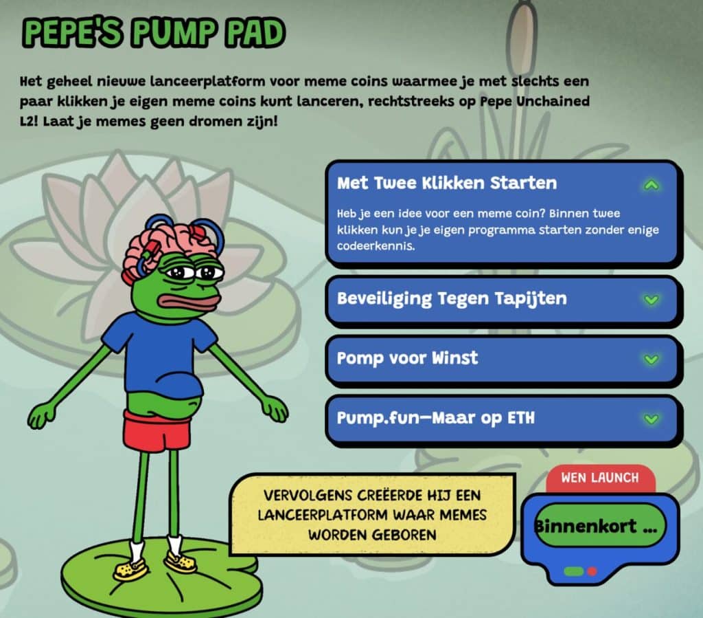 Pepe Pump Pad new feature op het Pepe Unchained platform - Bron: www.pepeunchained.com