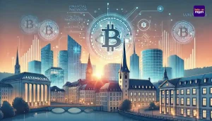 Luxemburgse skyline met een focus op digitale activa en crypto-bewaardiensten van Standard Chartered.