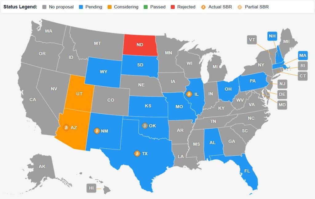 Amerikaanse staten met een Bitcoin reserve voorstel