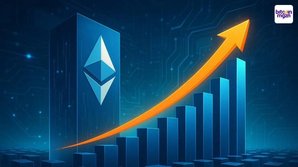 Abstracte verbeelding van Ethereum schaalbaarheidsupgrade met toegenomen netwerkcapaciteit