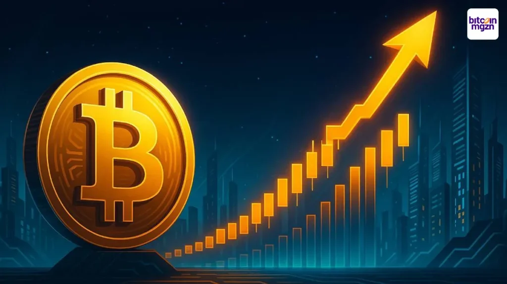 Grafiek van stijgende Bitcoin koers boven $100.000