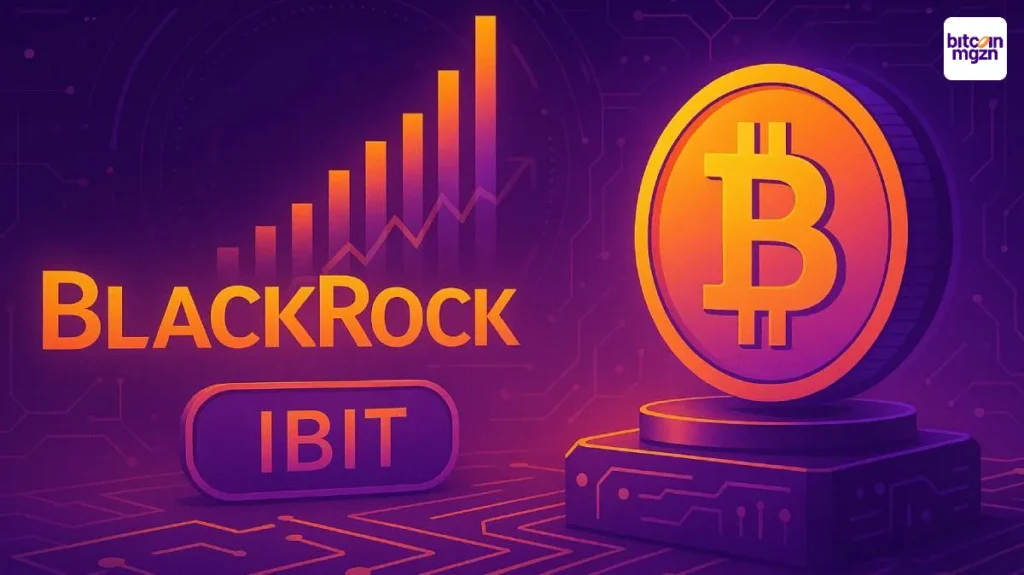 Grafiek met instroomdata en Bitcoin koers bij BlackRock’s IBIT ETF in 2025