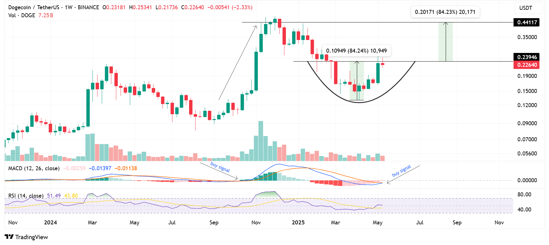 DOGE/USDT: 1-Week Chart