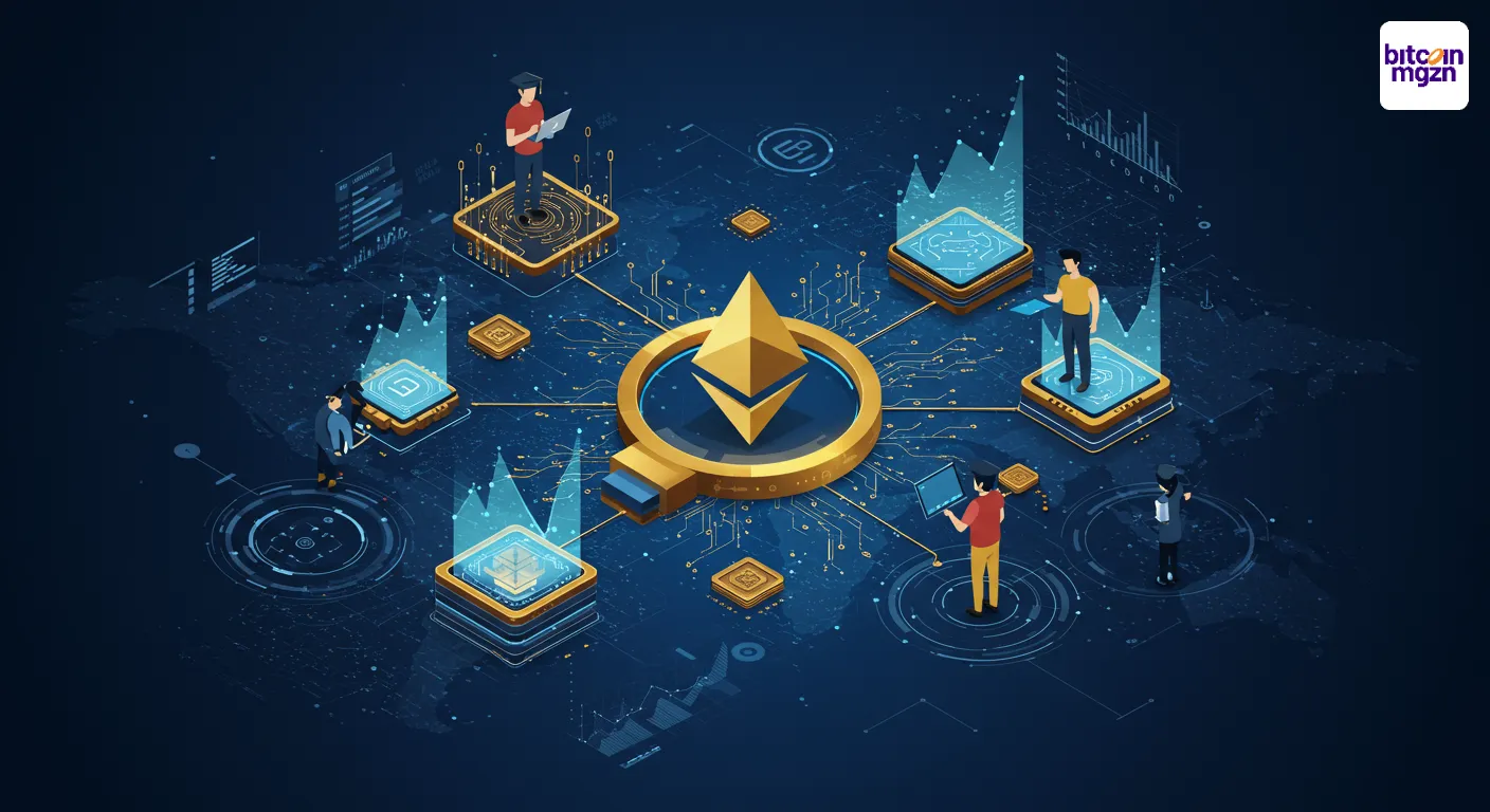 Ethereum Foundation logo met grafiek die investeringen in Q1 2025 toont, gericht op Layer 2.
