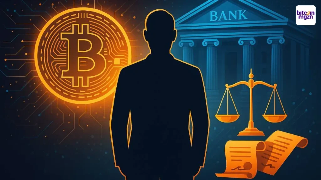 Silhouet symboliseert Giancarlo’s rol tussen crypto, bankwezen en regelgeving