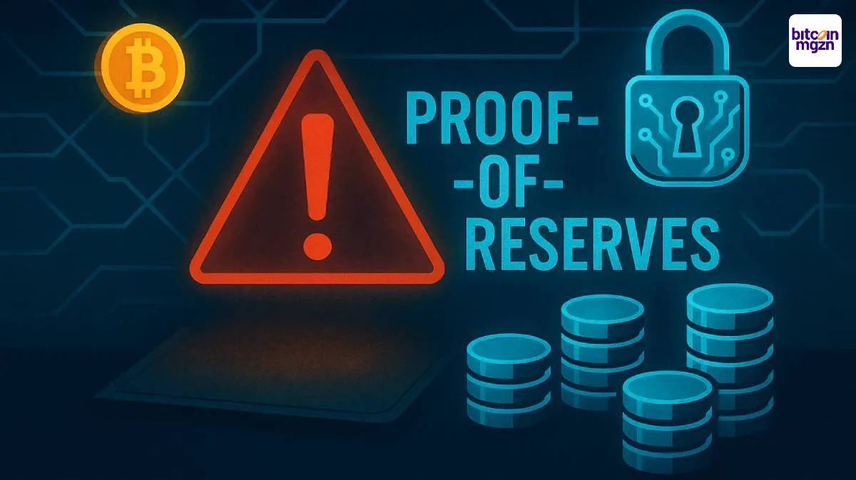 Blockchain met waarschuwingsteken en slot verwijzend naar proof-of-reserves risico's