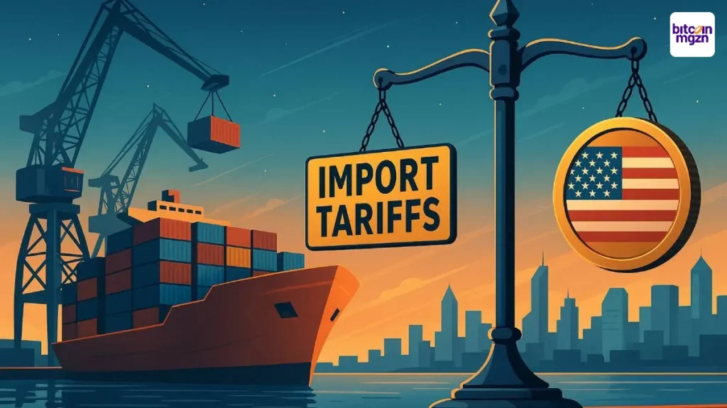 Balans met Amerikaanse munt en importheffingen bij haven toont impact Trump importheffingen op wereldhandel