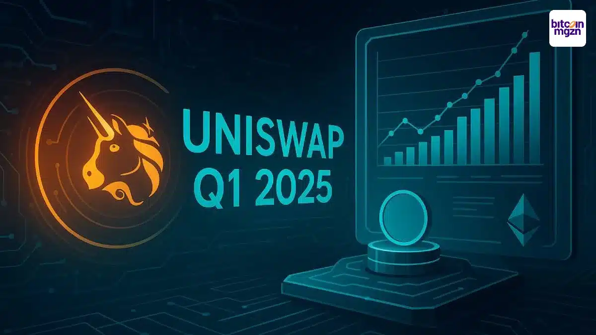Digitale visualisatie van Uniswap kwartaalrapport 2025 met groei van Unichain en UNI-token strategie