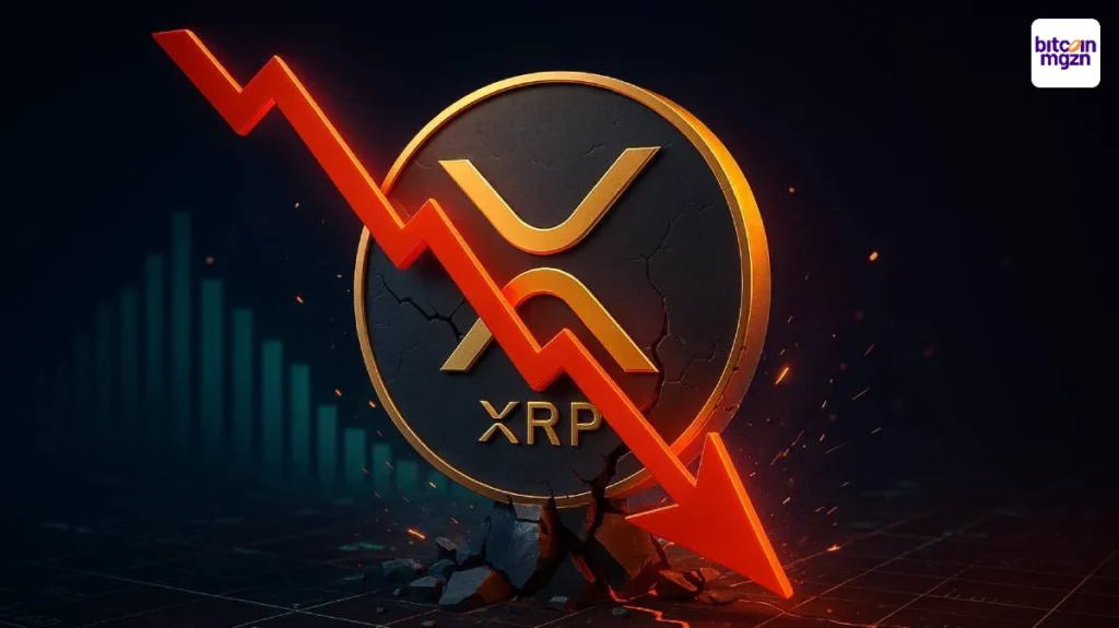XRP koers daalt onder steunniveau met sterke neerwaartse druk zichtbaar op grafiek