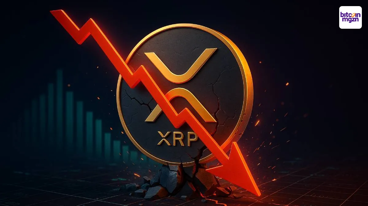 XRP koers daalt onder steunniveau met sterke neerwaartse druk zichtbaar op grafiek