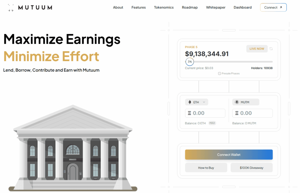 De Mutuum Finance voorpagina en presale data