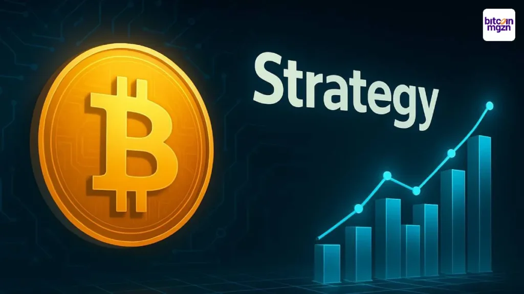 Strategie met Bitcoin uitgelegd via koersgrafiek en digitale groei in visueel concept