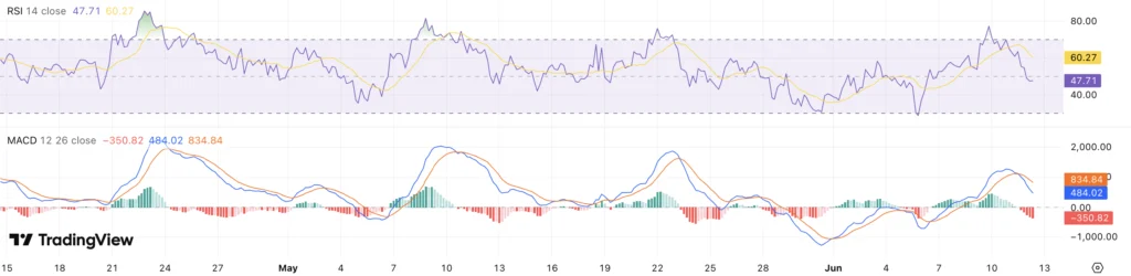 RSI en MACD Bitcoin koers - bron: TradingView