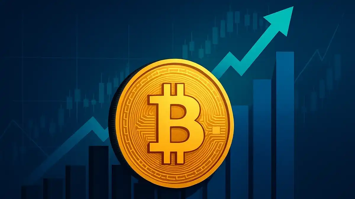 Gouden bitcoin centraal afgebeeld met stijgende grafiek en koerstrend, symbool voor invloed van institutionele beleggers op de bitcoin koers