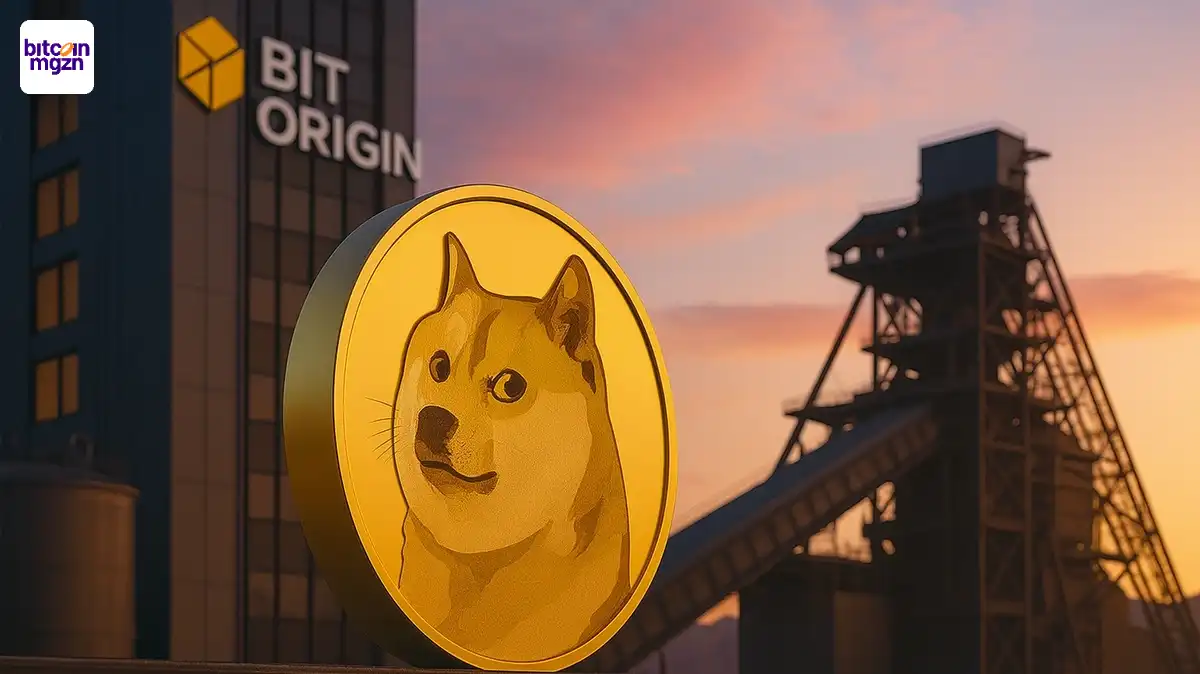 Gouden Dogecoin voor Bit Origin-kantoor en miningfaciliteit als visuele weergave van hun Dogecoin investering