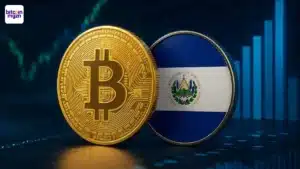 El Salvador Bitcoin symbool met vlag en koersgrafieken op achtergrond