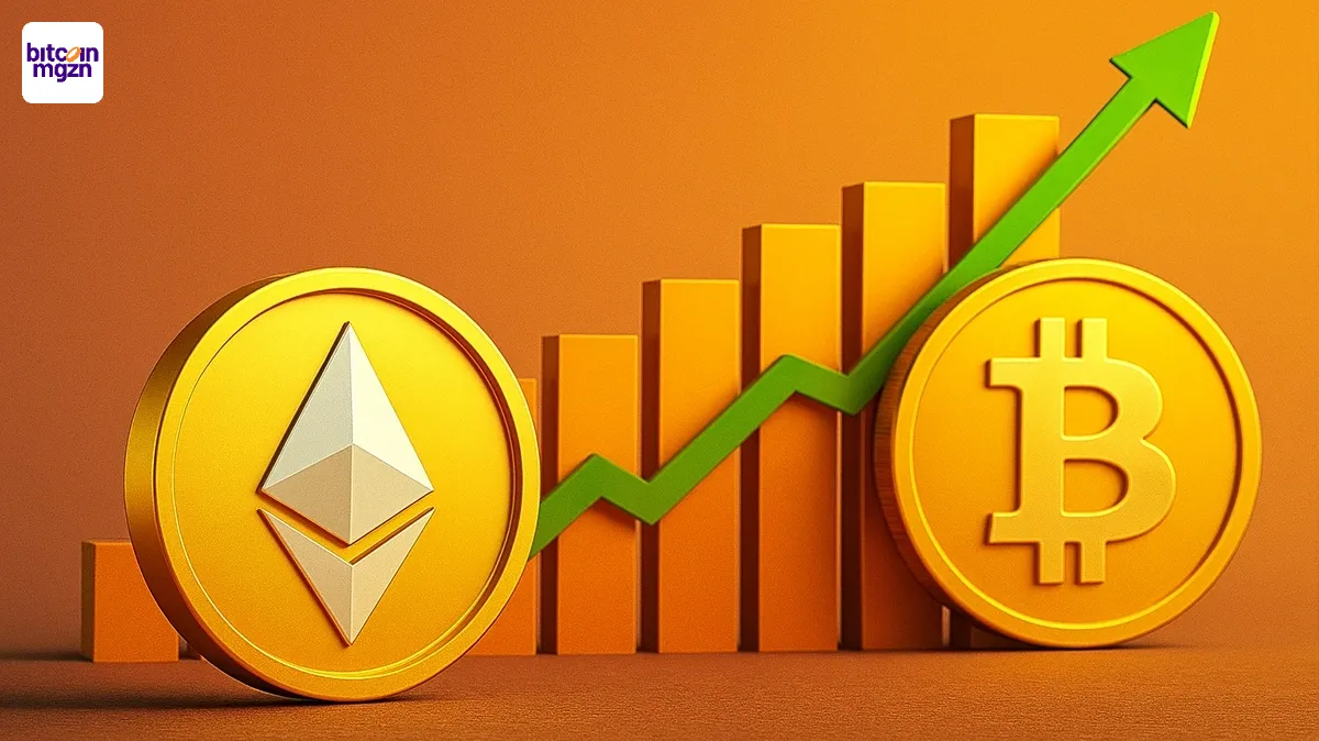 Ethereum ETF met groene instroomgrafiek naast Bitcoin ETF, focus op groei en marktdynamiek