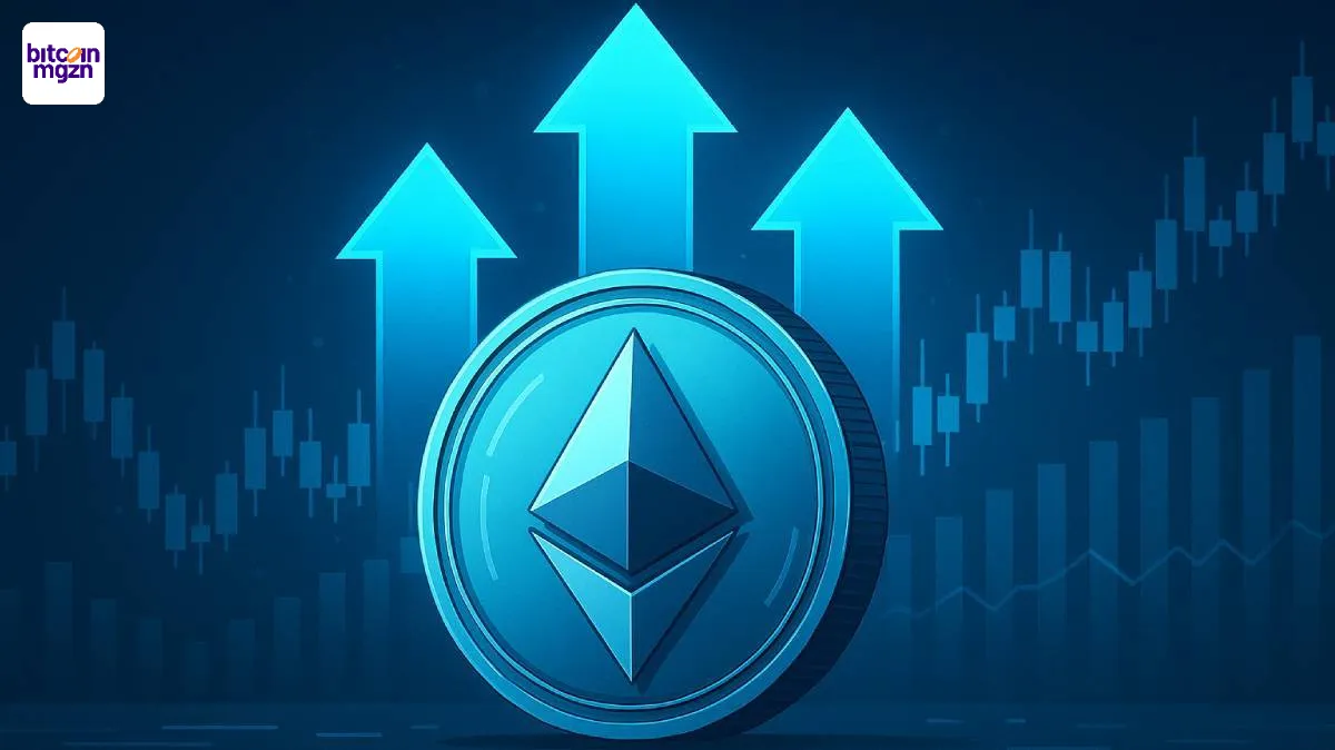 Ethereum ETF met stijgende grafieken en pijlen toont institutionele groei