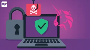 Uniswap V3 phishing weergegeven met laptop, scam symbool en LP NFT-elementen