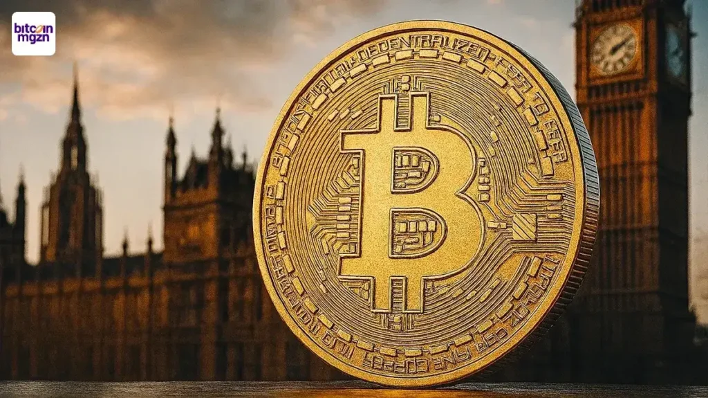 Grote bitcoinmunt voor het Britse parlement als symbool van verkoop van in beslag genomen bitcoin VK