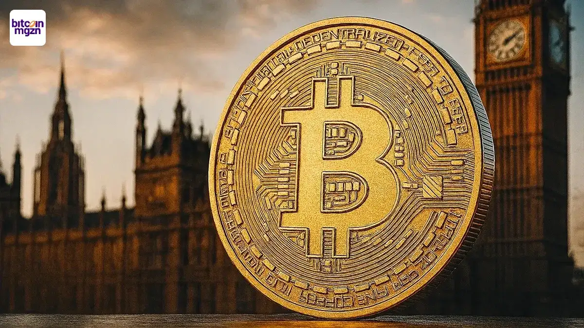 Grote bitcoinmunt voor het Britse parlement als symbool van verkoop van in beslag genomen bitcoin VK