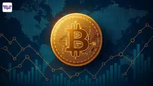 Bitcoin eigenaarschap visueel weergegeven met wereldkaart, netwerken en datalijnen