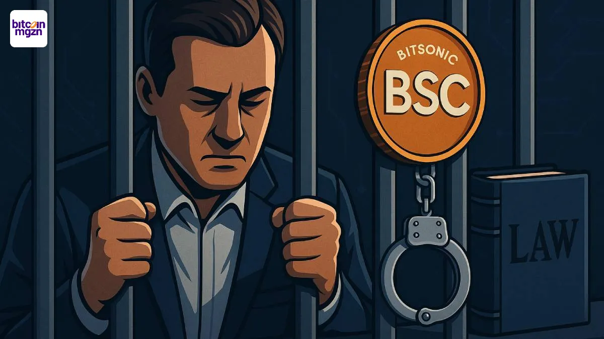 Bitsonic CEO achter tralies met BSC-token, handboeien en wetboek na fraudezaak