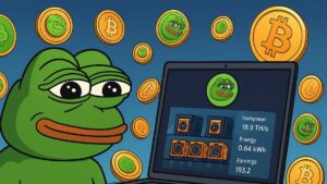 PEPENODE meme coin met virtueel mining dashboard en crypto tokens in 2025.
