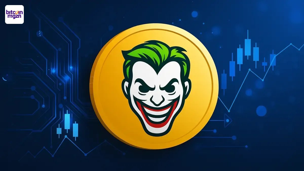 Peter Todd meme coin met Joker-ontwerp en koersgrafieken op technologische achtergrond