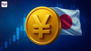 Gouden yen stablecoin met Japanse vlag en digitale grafieken als symbool van gereguleerde crypto