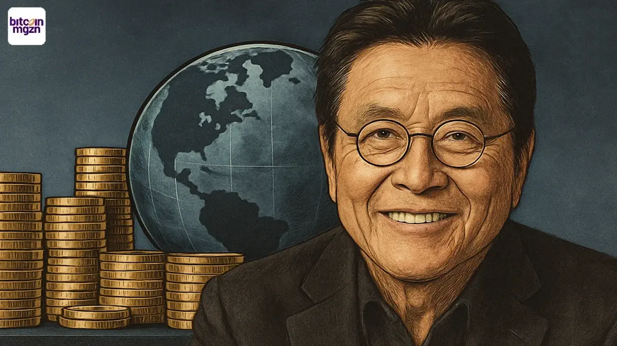 Robert Kiyosaki met Bitcoin symbool
