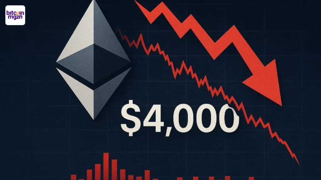 Ether zakt onder 4.000 USD na forse verkoopactiviteit