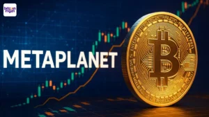 Metaplanet Bitcoin strategie met groeiende reserves en koersgrafiek op de achtergrond