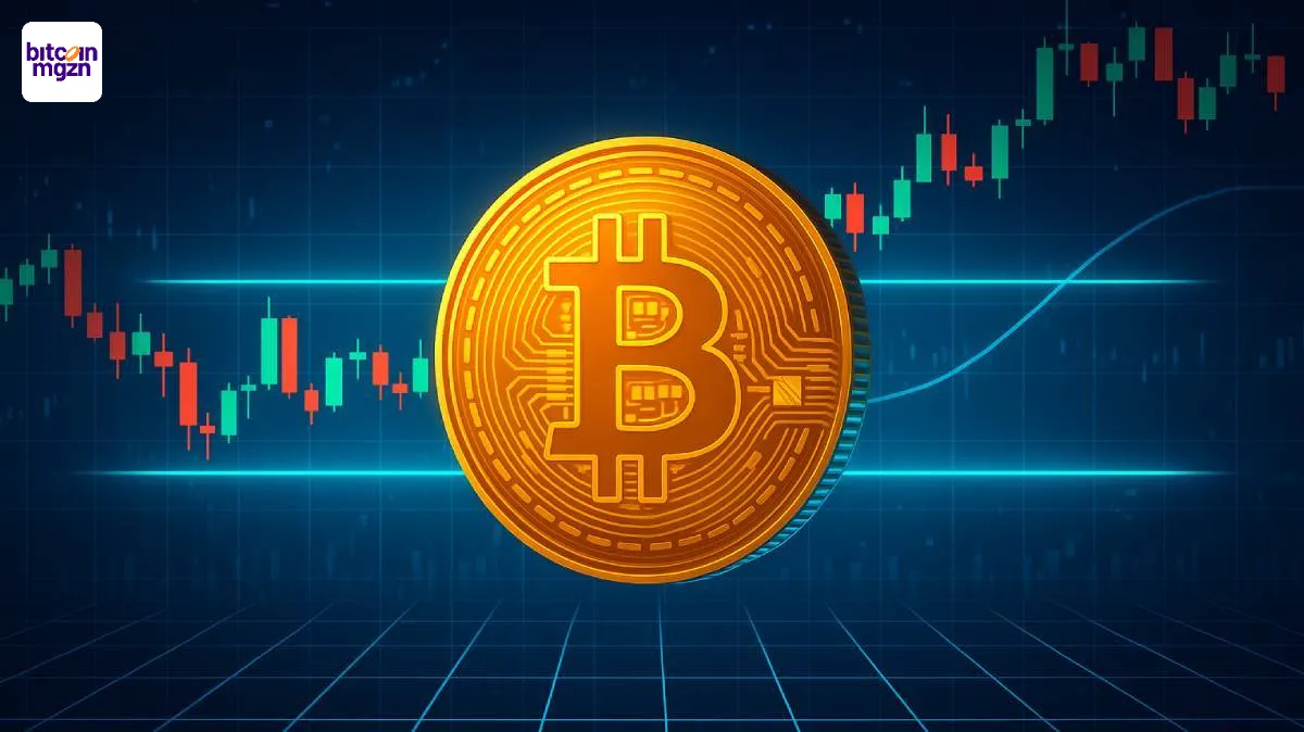 Gouden Bitcoin munt zweeft boven futuristische koersgrafiek terwijl de prijs stabiel blijft rond 125.000 dollar