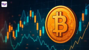 Bitcoin opties expiratie toont stijgende volatiliteit met marktgrafieken en een gouden Bitcoin symbool op de voorgrond.
